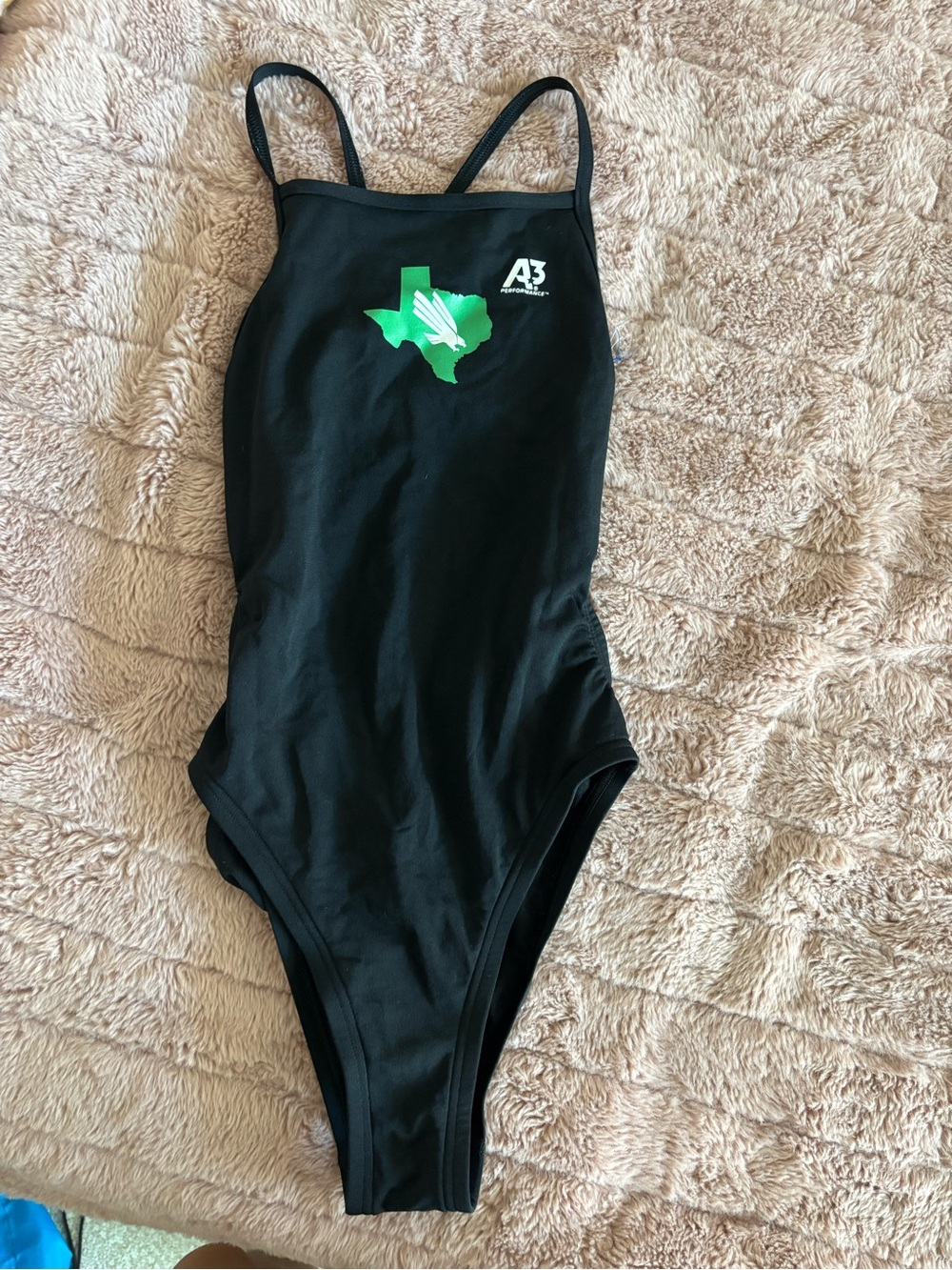 A3 Design Black One-Piece Swimsuit with Green Texas Graphic